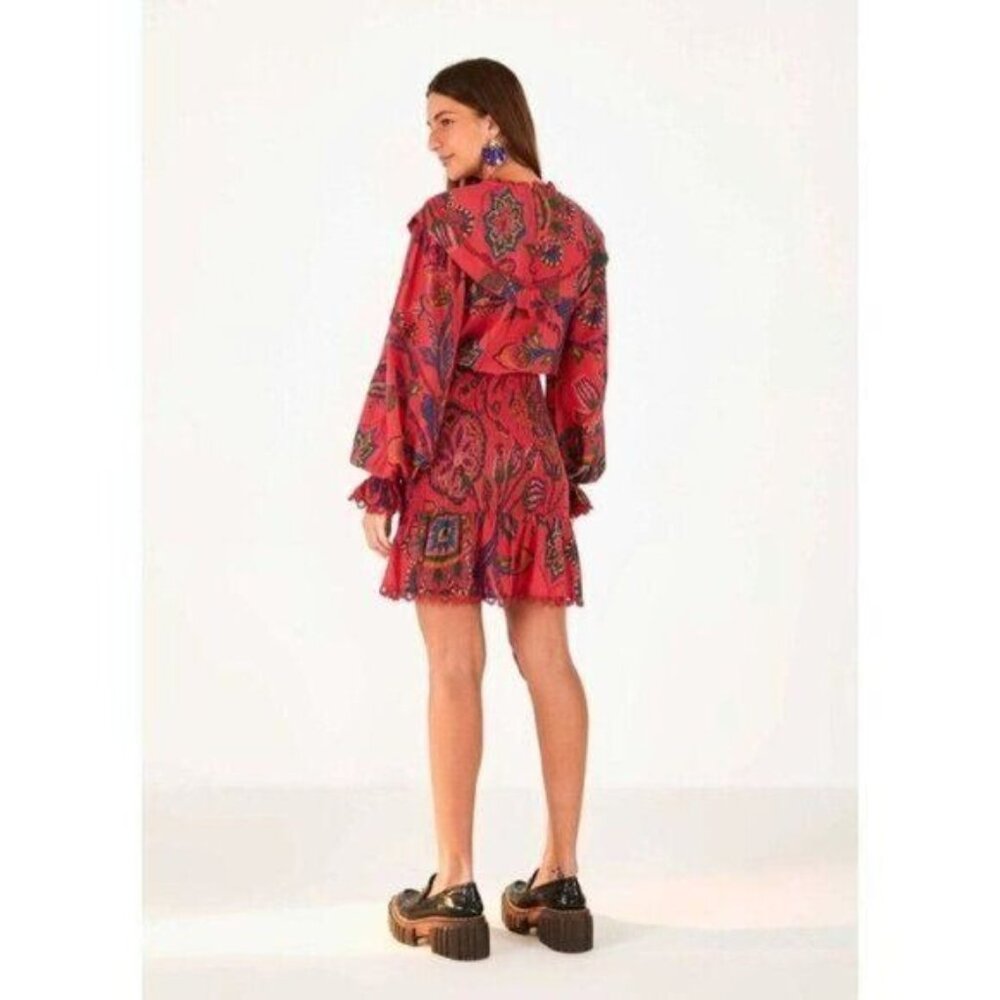 FARM Rio Mini Dress M  Tapestry Tropical Smocked Ruffle…Blush Pink Sunset - Picture 5 of 16